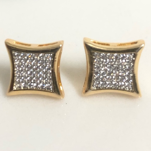 Other - 18k Gold Filled CZ Bid Square Stud Earrings